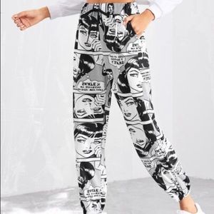 Drawstring Waist Figure Print Pants